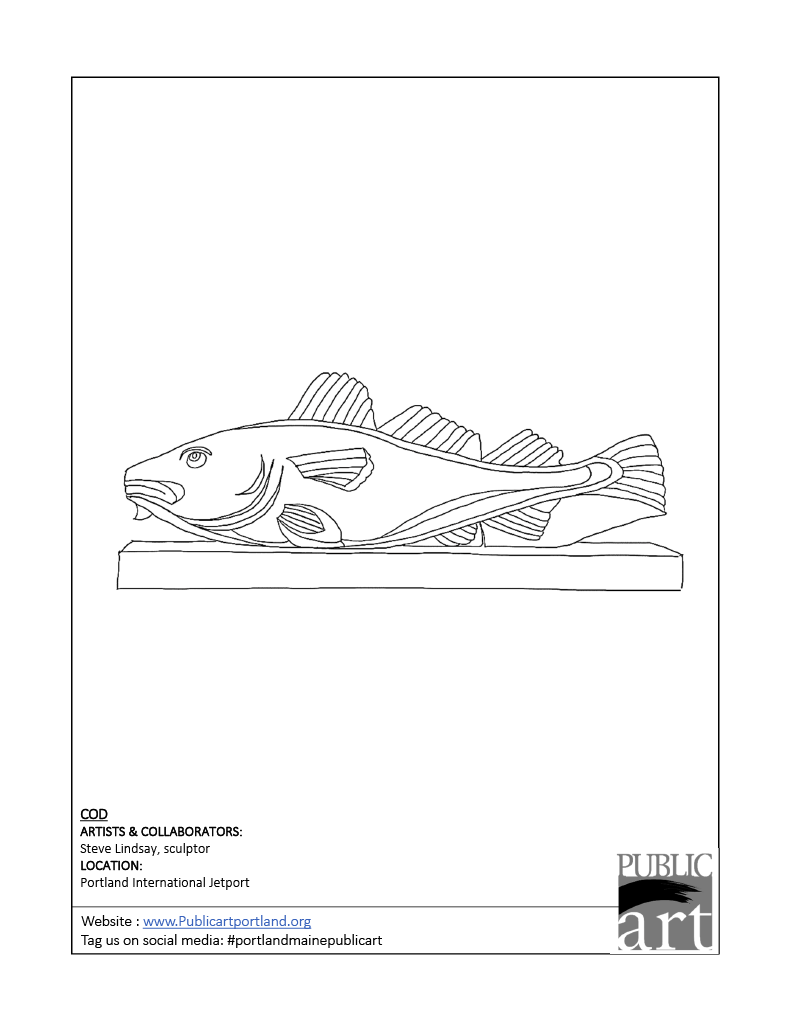 Portland Public Art Committee coloring sheet - Cod