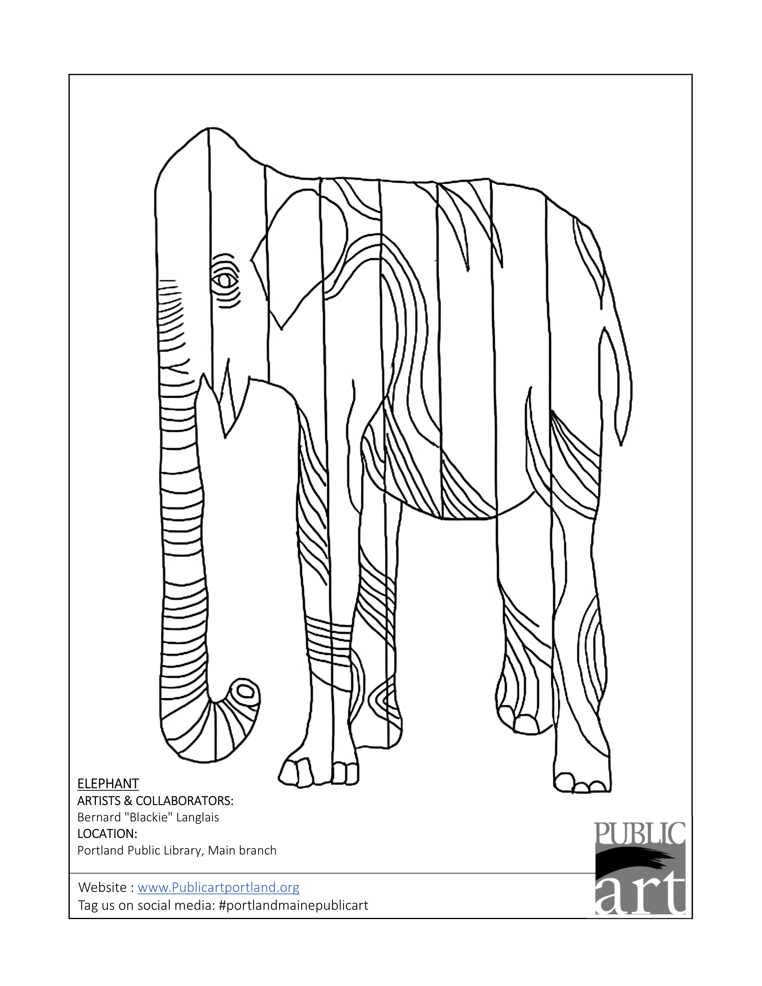 Portland Public Art Committee coloring sheet - Elephant