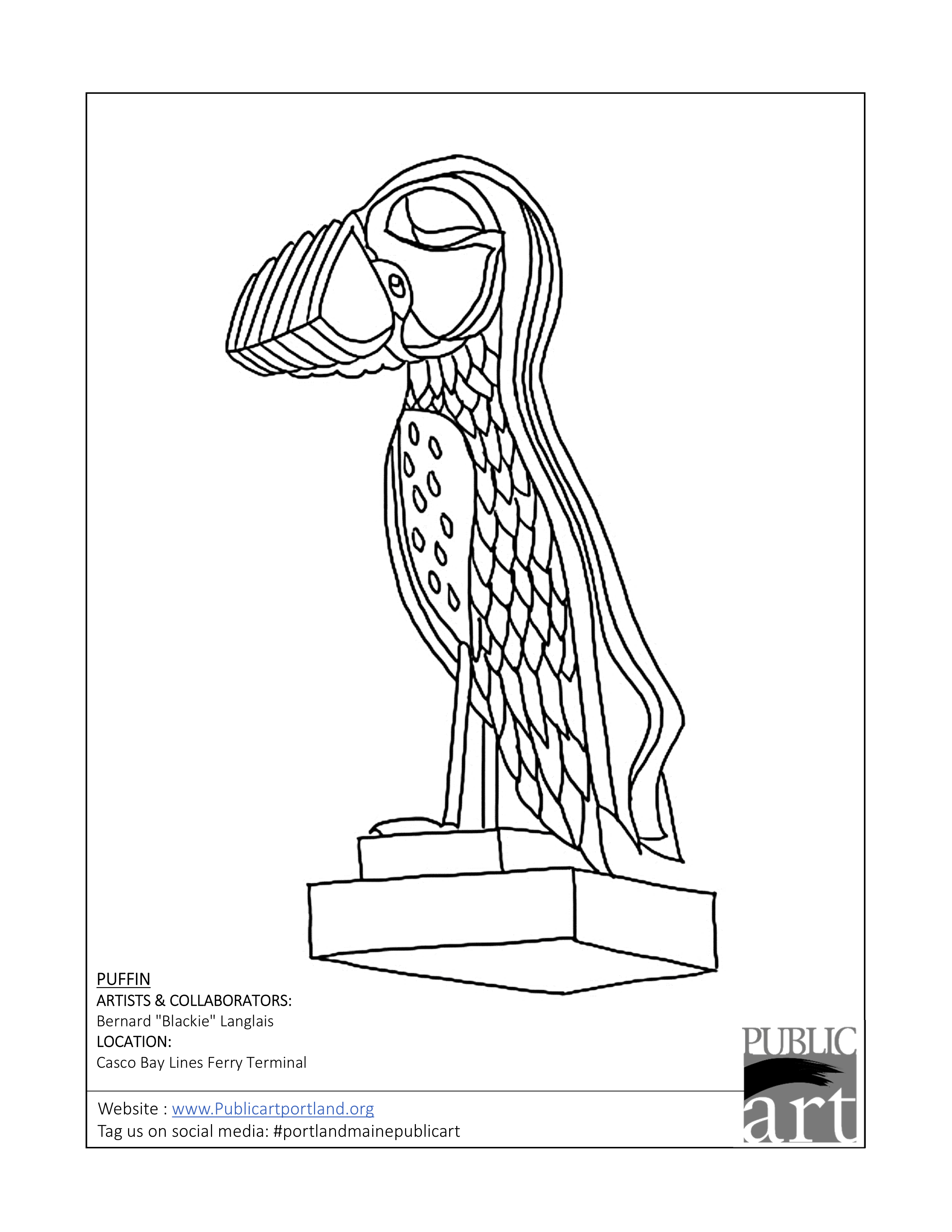 Portland Public Art Committee coloring sheet - Puffin